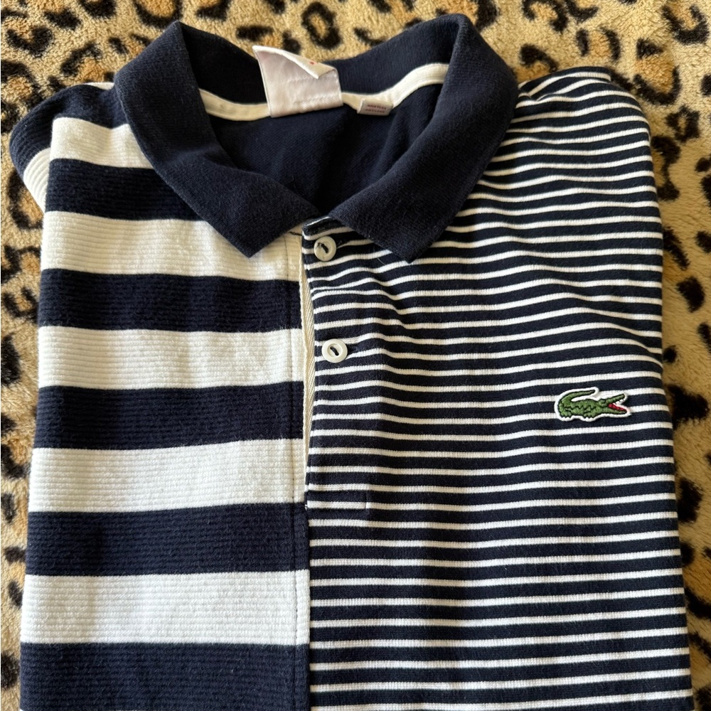 Lacoste Live Polo Shirt Navy White Stripe Colorblock Size 5 Short Sleeve